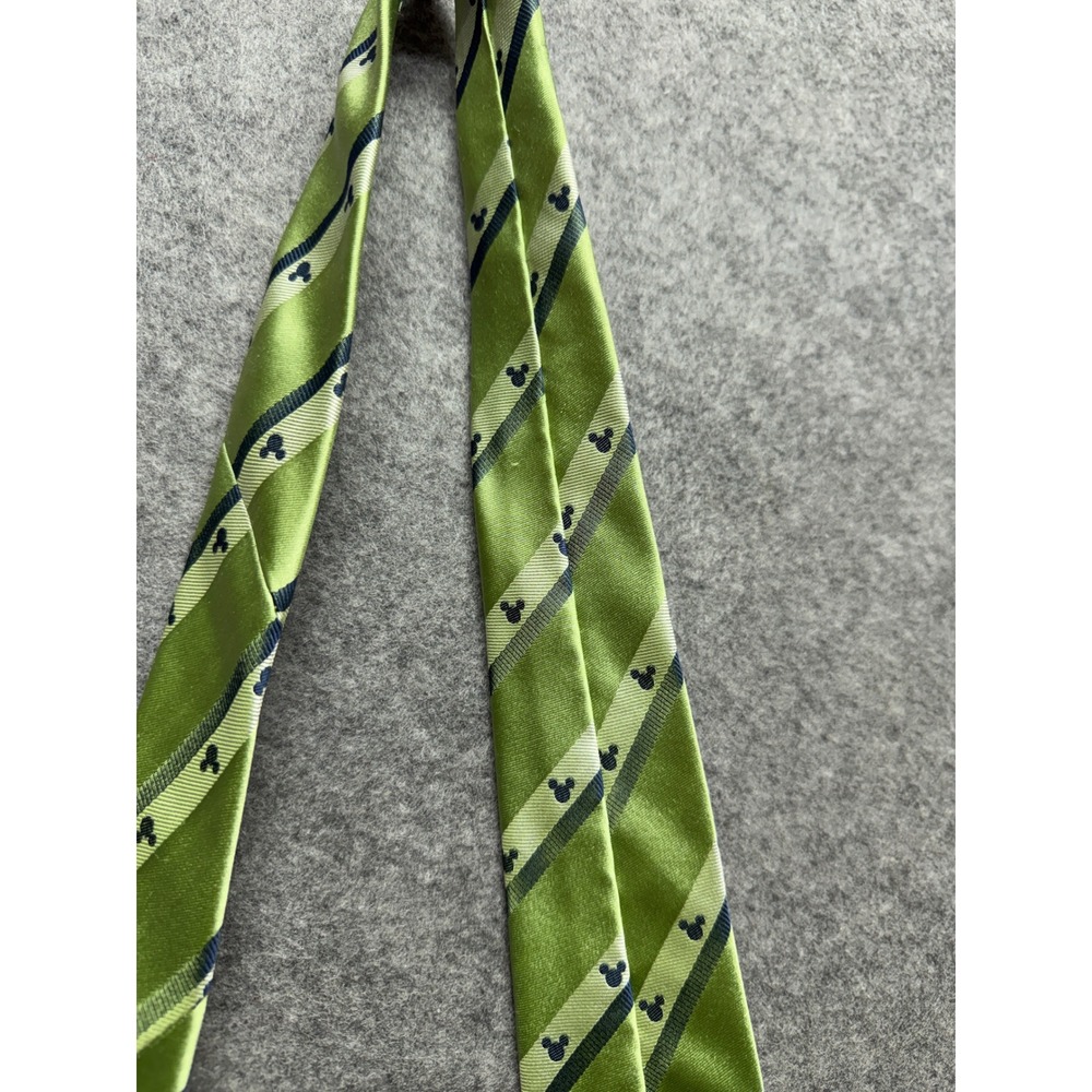 Disney Parks Mens Silk Tie Green Striped Mickey Mouse Icon Formal Necktie - Picture 7 of 10